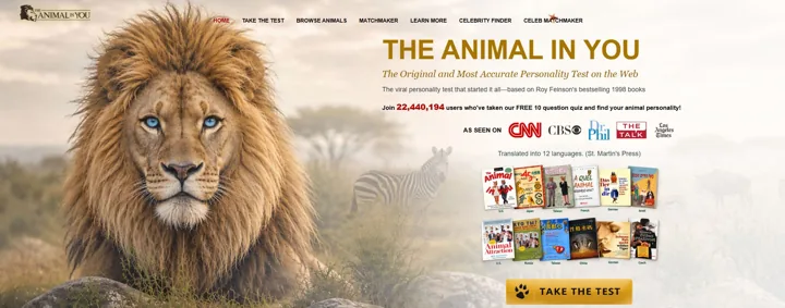 Screenshot of Animal In You website