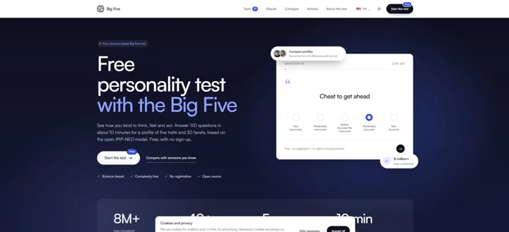 Screenshot of BigFive-test.com website