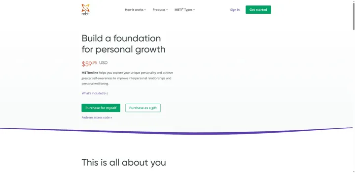 Screenshot of MBTIonline website
